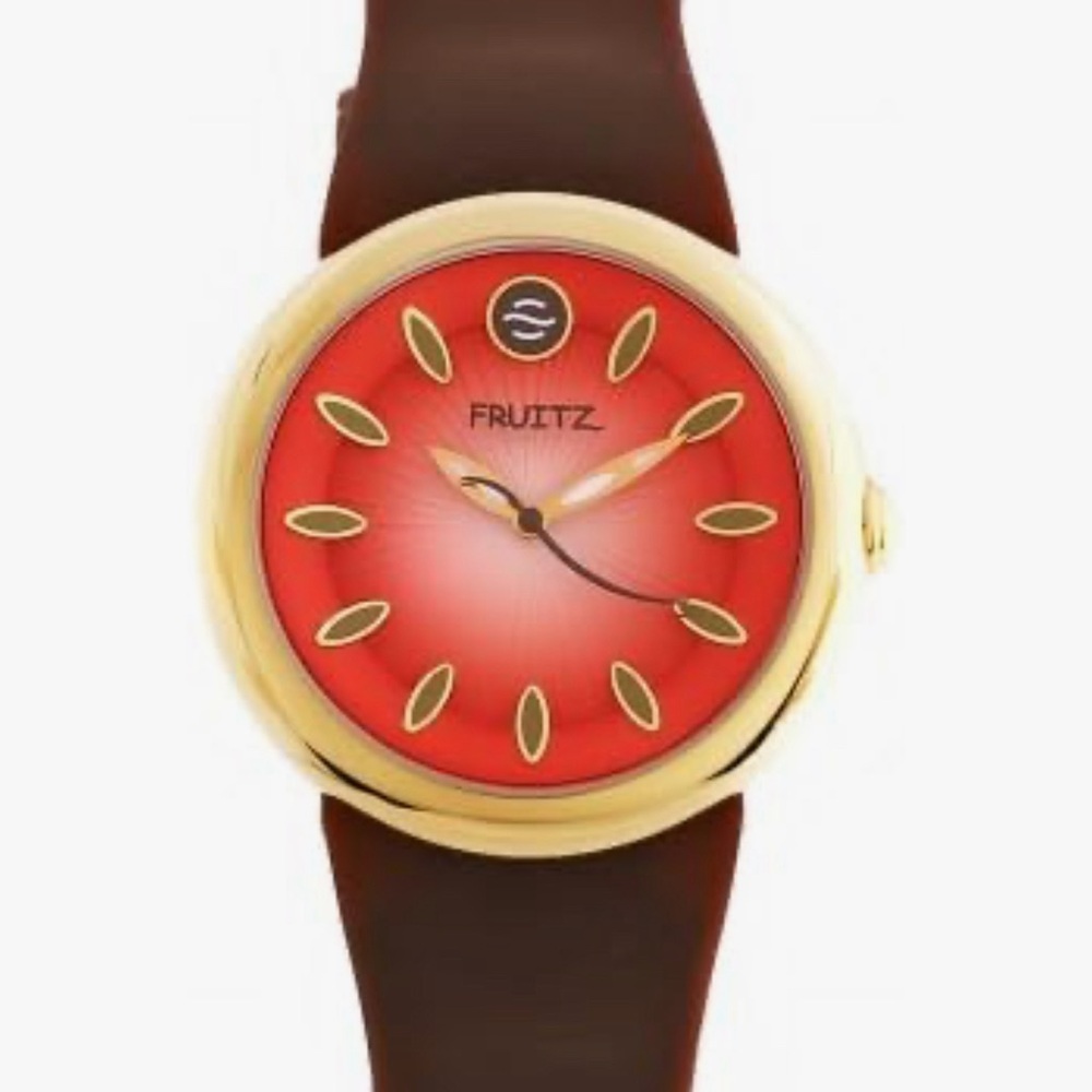 EUC Philip Stein Fruitz watch - blood orange with brown band - natural frequency